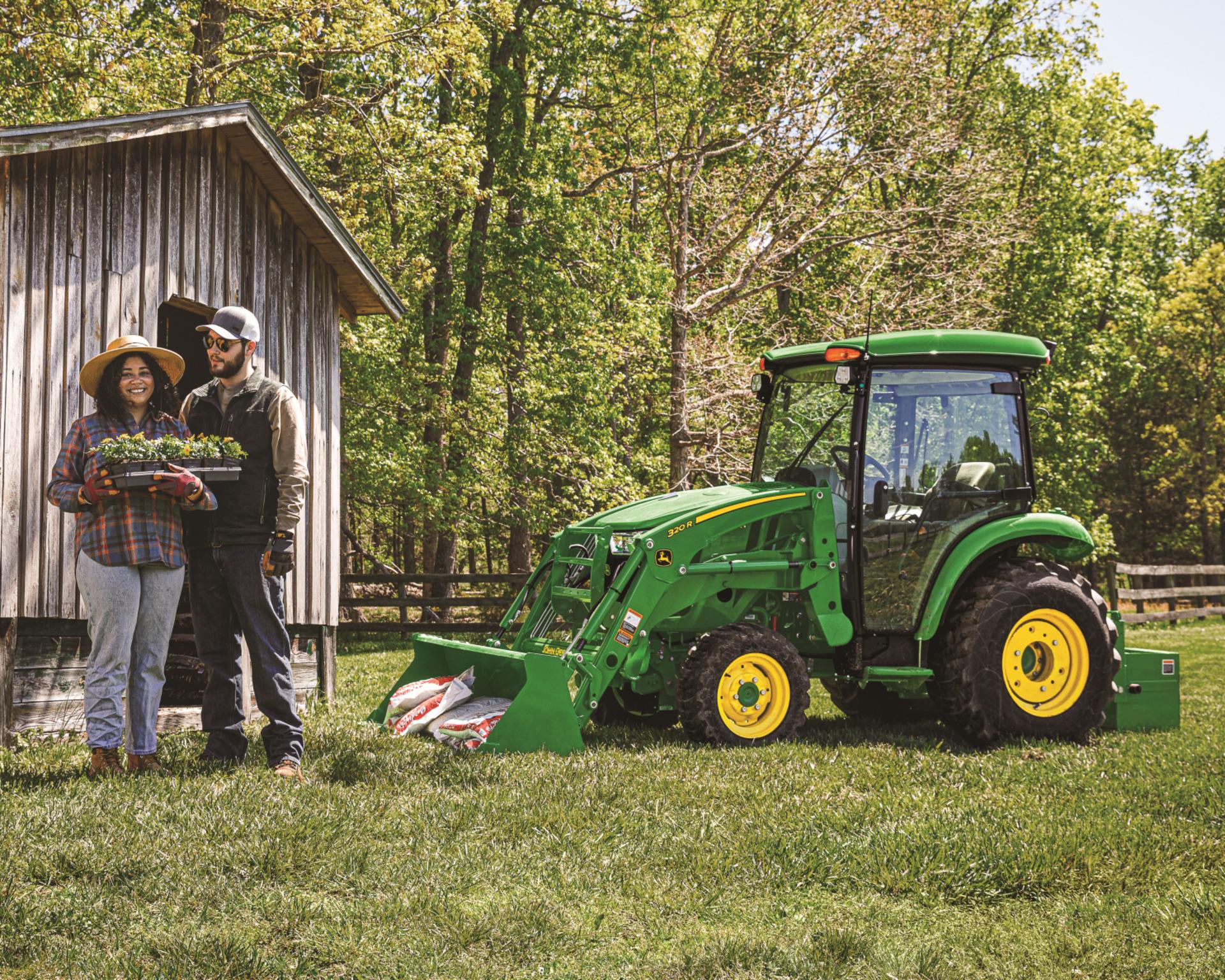 A John Deere 3046R on a farm.
