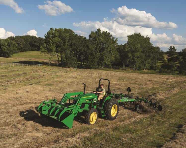 A John Deere 5055E tractor in a field in Tennessee.