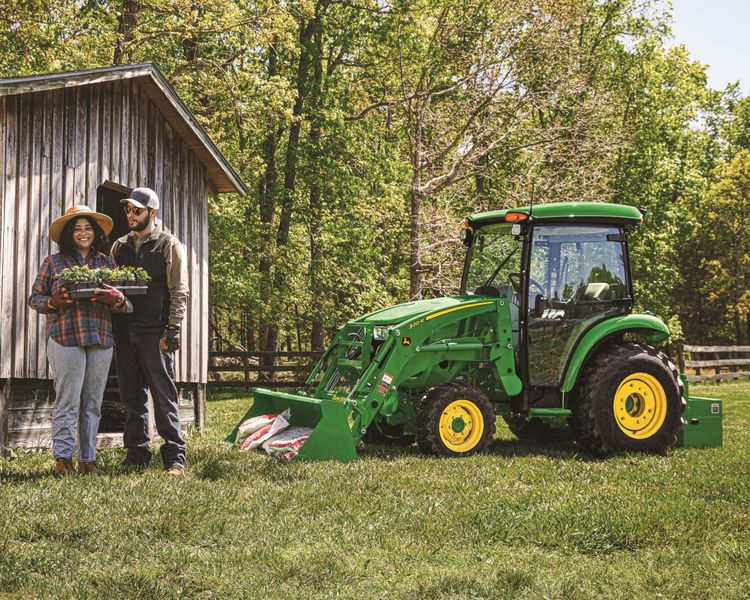 A John Deere 3046R on a farm.
