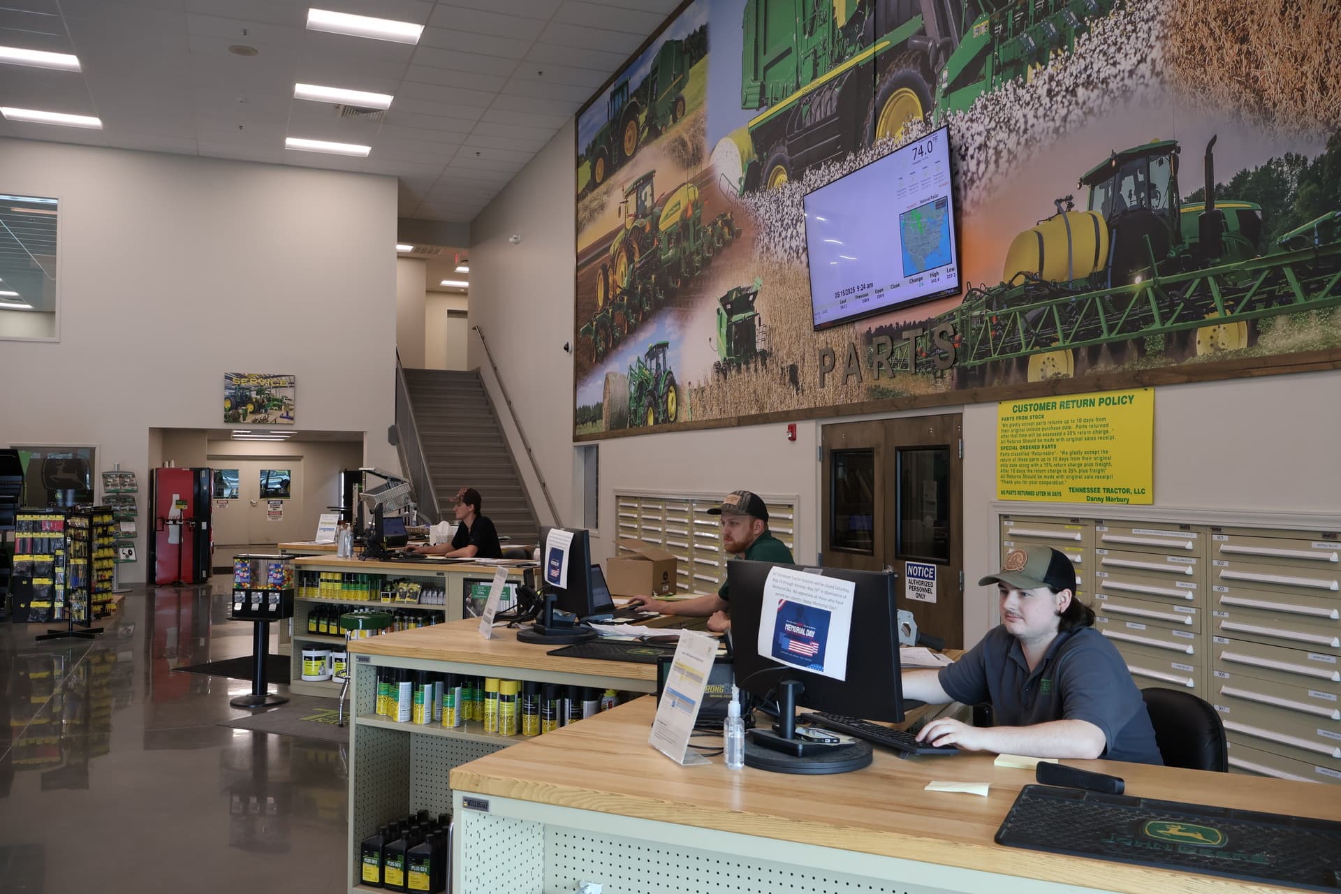 The parts and service counter at a Tennessee Tractor dealership.